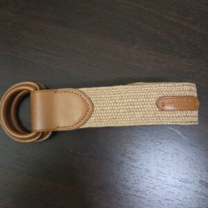 Lauren RL Raffia Woven Belt‎ with Double Ring Buckle, Tan Leather Accents Medium